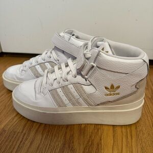 Adidas White and Gold High-Top Sneakers